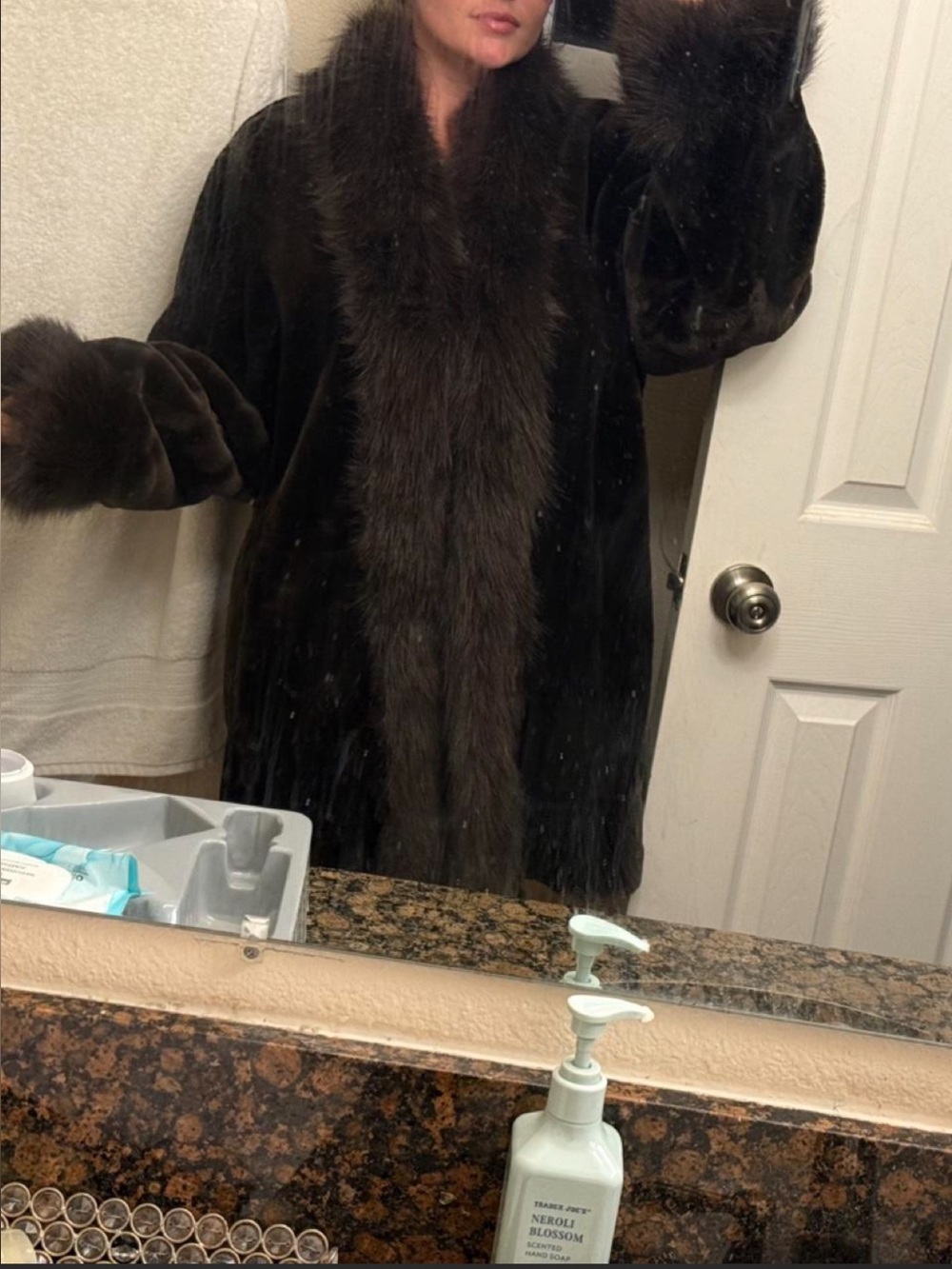 Luxury Dark Brown Fur-Trim Coat